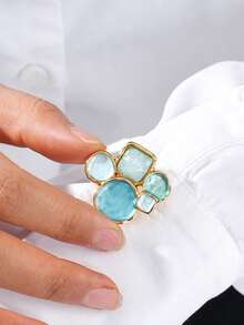 Cring Coco 2 Packs Women's Light Luxury Button Covers, Puppy Paw-Shaped Zinc Alloy With Glass Inlay Detachable Shirt Cufflinks Decorative Buttons, Metal Shirt Decorative Detachable Sew-Free Clips, Minimalist Versatile Suit Cuff Buttons, Exquisite Commuter Daily Wear Jewelry - Lake Blue - View 5