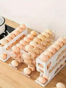 3-Layer Automatic Rolling Kitchen Egg Storage Box - Transparent Plastic Space Saving Partition, Anti Slip Design, Egg Storage Rack Suitable For Refrigerator, Food Storage Room And Door Storage - Suitable For Eggs And Other Items - Multicolor - View 3