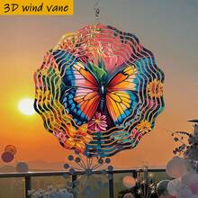 1pc 3D "Colorful Butterfly Resting In The Floral Bush." 10in*10in With 360° Rotating Hook, Durable Metal Material Christmas Gift Wind Chime Decor (Pendant Not Included), Random Style - Multicolor - View 8