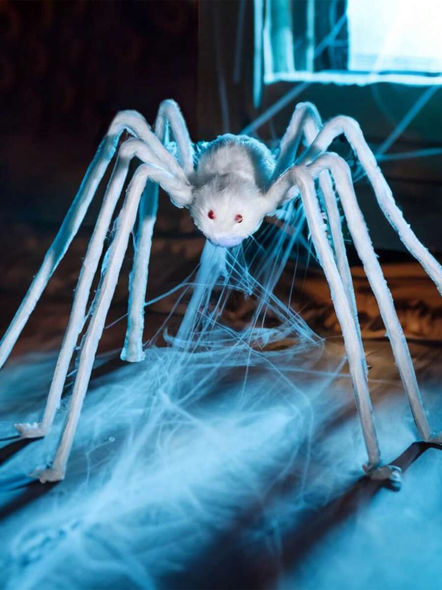 1pc-90cm/60cm/30cm Halloween White Spider Decoration, Large Realistic Spider With Scary Red Eyes, Outdoor Halloween Decoration Giant Spider, Halloween Decoration, Halloween Party Supplies, Creepy Halloween Party Decor, Scary Large Spider Prop, Suitable For Yard, Lawn, Indoor Party Decor, Spider Web, Garden, Trees, Party And Haunted House Decoration - Multicolor - View 1