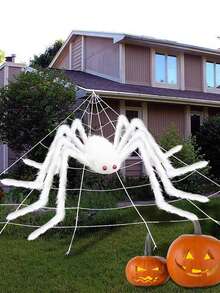 1pc-90cm/60cm/30cm Halloween White Spider Decoration, Large Realistic Spider With Scary Red Eyes, Outdoor Halloween Decoration Giant Spider, Halloween Decoration, Halloween Party Supplies, Creepy Halloween Party Decor, Scary Large Spider Prop, Suitable For Yard, Lawn, Indoor Party Decor, Spider Web, Garden, Trees, Party And Haunted House Decoration - Multicolor - View 6