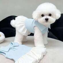 1pc Pet Dog Lightweight, Comfortable Bow Tie Dress, Cute Summer Outfit For Toy Poodle, Teddy Bear Small Dogs - Baby Blue - View 9