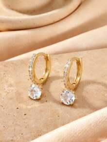 1 Par de Brincos Pendentes de Gota de Zircônia Incrustada em Cobre de Luxo e Moda, Brincos Femininos, Presente de Encontro do Dia dos Namorados - Multicolorido - Visão 6