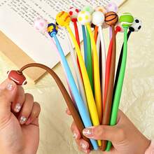 5pcs Creative Cartoon Shake Pens (Random Color/Style) With Cute Football, Basketball, And American Football Design, Shake-And-Swing Gel Pens, Ideal Learning Stationery And Office Supplies, Back To School - A - View 6