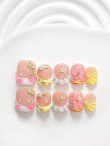 10 chiếc móng tay giả dán phong cách cô gái ngọt ngào Dopamine, bộ móng Polygel, phụ kiện nghệ thuật móng sò, sao biển và hoa nhỏ, trang trí nghệ thuật móng hoa năm cánh màu hồng được tạo hình thủ công, sơn móng màu hồng và vàng, phong cách mùa hè tươi mới, đi kèm dụng cụ làm móng (1 tờ miếng dán thạch + 1 cái dũa móng), có 3 kích cỡ, móng vuông, móng vuông ngắn, móng hạnh nhân, phù hợp cho họp mặt, hàng ngày, tiệc tùng, chụp ảnh, vui chơi, xuân hè, đi làm - Nhiều màu - Xem 12