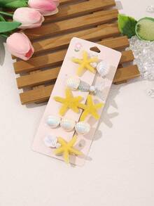1 Set Cute Ocean Elements Hair Clips, Sweet Girl's Starfish Shell Pearl Decor Hair Clips, Suitable For Daily, Beach, Vacation, Side Bangs Clips, Exquisite Hair Accessories - Multicolor - View 11