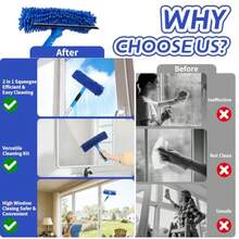 ALimpiador de ventanas de 67 pulgadas kit de herramientas de limpieza profesional de ventanas 2 en 1 con poste de extension equipo de lavado de ventanas con cabezal giratorio para ventanas - Azul - Ver 6