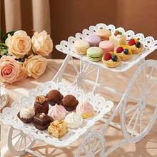 1pc 2-Tier White Lace Wedding Dessert Cart, Plastic Snack, Fruit, Cake Stand Holder, Suitable For Wedding, Holiday Events, Birthday Party, Theme Party, Afternoon Tea Dessert Display Rack, Wedding Table Decor - Multicolor - View 10