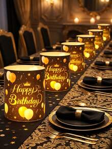 6/12件組生日快樂燈罩裝飾，桌上擺飾，生日桌飾，生日裝飾，派對背景裝飾，燭台，生日派對裝飾，家居裝飾，派對伴手禮，派對用品（不含燈光與蠟燭） - 生日快樂 - 查看 4