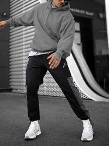 Men's Fashionable Solid Color Hoodie - Dark Grey - View 4