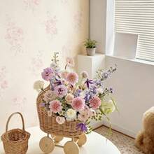 AWoven Rattan Shaped Flower BasketHandwoven Wicker Carriage Planter for Floral Arrangements Home Decor Wedding Centerpiece Table Decor Gift Basket with Wheels M - color primario - Ver 5