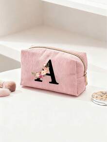 Customized A-Z Letter Corduroy Pencil Case, Customized Initial, Back To School Essential Pencil Bag, Valentine's Day Gift Makeup Bag, Ramadan Gift Choice, Large Capacity Travel Cosmetic Organizer (Smooth Zipper), Fresh And Cool Pink & White Letter Print Design, Lightweight And Foldable, Portable And Easy To Store, Thoughtful Gift For Girlfriend/Bridesmaid, Durable Toiletry Organizer For Home And Travel, Popular Back To School Gift - Multiple Styles - View 26