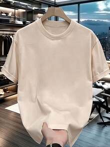 local warehouse,Casual hombre camiseta manga corta hombre suéter versátil camiseta cuello redondo hombre top - Beis - Ver 3