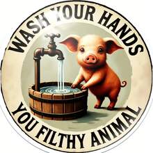 1pc Funny Pig Handwash Metal Fridge Magnet - Round, Durable Home & Office Decor, Suitable For Whiteboard And Perfect Gift, Refrigerator Magnet - A - View 2