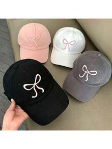1 chiếc mũ lưỡi trai cotton giặt mềm, mũ dad hat thêu nơ vành cong, mũ chống nắng ngoài trời cho nữ, phụ kiện thường ngày mùa xuân hè - Nhiều màu - Xem 6