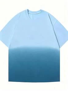 [ Gradient Two Color Short Sleeve T-Shirt ] Recommended New Casual And Versatile 100% Cotton T-Shirt For Summer 2026 Women's Fashion T-Shirt Short Sleeve Office Casual 250g Cotton Printed Loose White Top Y2k Women's Top Summer Top - Gradient Blue - View 2
