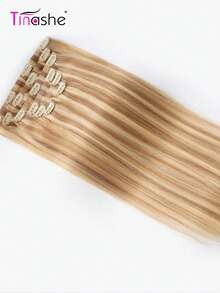 Tinashe Gold Highlight P16/613 nahtlose unsichtbare gerade Echthaar-Extensions 7 Stücke/Packung, geeignet für Halloween-Kostüme, Halloween-Nägel, glattes Haarbügeleisen, Echthaar-Halloween-Make-up, Cosplay-Feenhaar, Hochzeits-Meerjungfrauhaar, schwarze Perücke, Haarpflegeprodukte - S16/613 - Übersicht 4