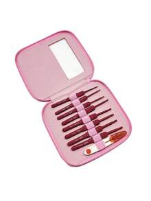 9pcs Ergonomic Red Handle Crochet Hook Set, Covering 2.5mm-6.0mm Common Sizes, Comes With Safety Protective Yarn Scissors, Pink Transparent Window Zipper Storage Bag, Dust-Proof And Portable, Suitable For Crochet Dolls, Shawls, Home Textiles DIY Crafts - Red-handled Crochet Set - View 3