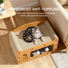 Multi-Functional Cat Scratcher House, 2-In-1 Cat Bed & Cardboard Scratcher With Hanging Balls, Indoor Cat Cave For Resting, Playing & Scratching - 56*30*30cm - View 4