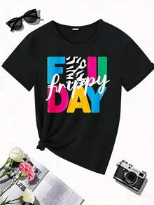 Premium Happy Full Day Colorful Graphic T-Shirt,  Casual Summer Top, Fun Printed Tee, Short Sleeves, Ideal For Gifts On Occasions Like Parties, Outings, And Sports. Limited Edition. - 黑色 - 查看 1