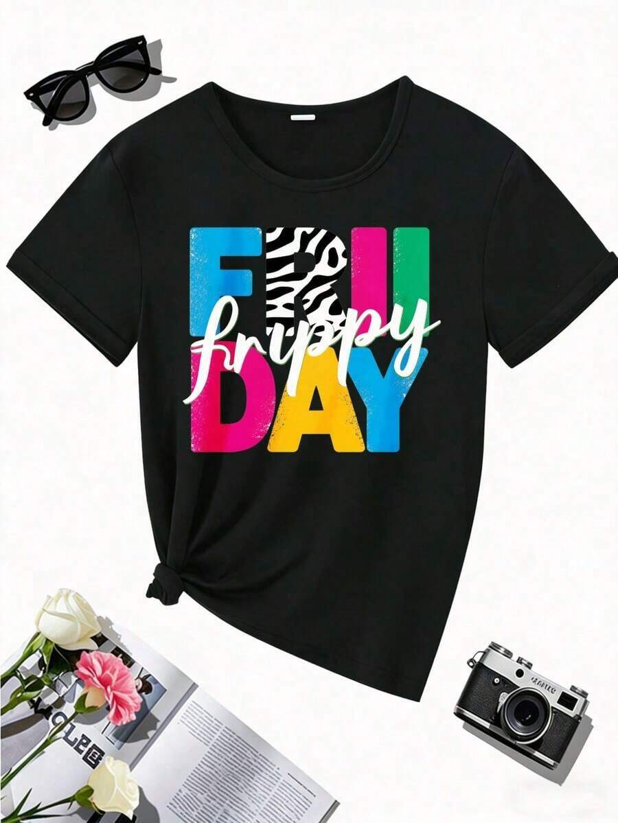 Premium Happy Full Day Colorful Graphic T-Shirt, Casual Summer Top, Fun Printed Tee, Short Sleeves, Ideal For Gifts On Occasions Like Parties, Outings, And Sports. Limited Edition. - 黑色 - 查看 1
