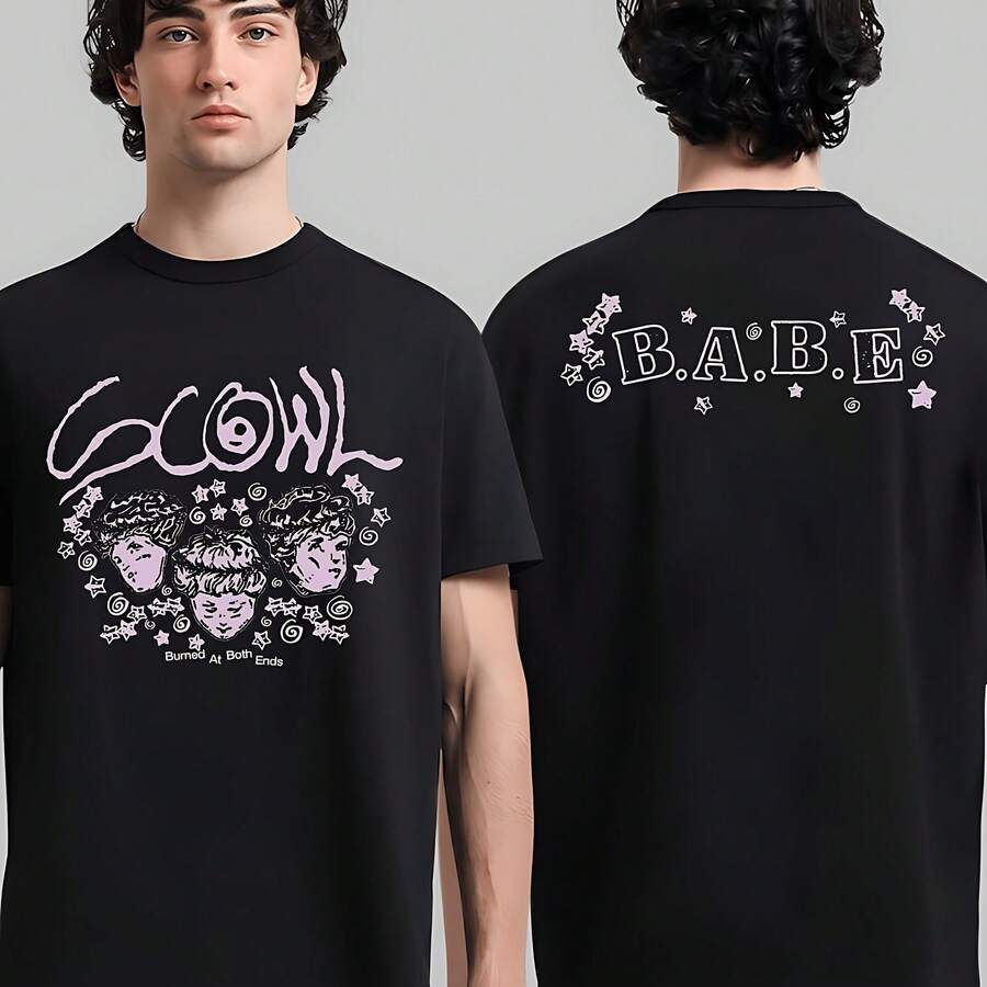 Scowl Burned At Both Ends BABE Two Sided T-Shirt, Gift For Fan. - Black - View 1