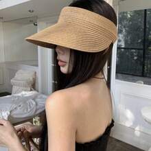 1pc Fashion Straw Visors Women Wide Brim Hats Roll-Up Foldable Summer Beach Visor Hat,Sombrero De Playa Mujer,Hats For Women,Sombreros Para El Sol - Multicolor 4 - View 4