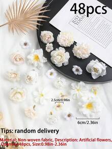 24/48件白色人造花材包 - 真實感花朵，適用於裝飾各種場合，如花環、節日、生日派對、婚禮、家居裝飾、園藝、母親節、情人節等 - 乳白色 - 查看 7