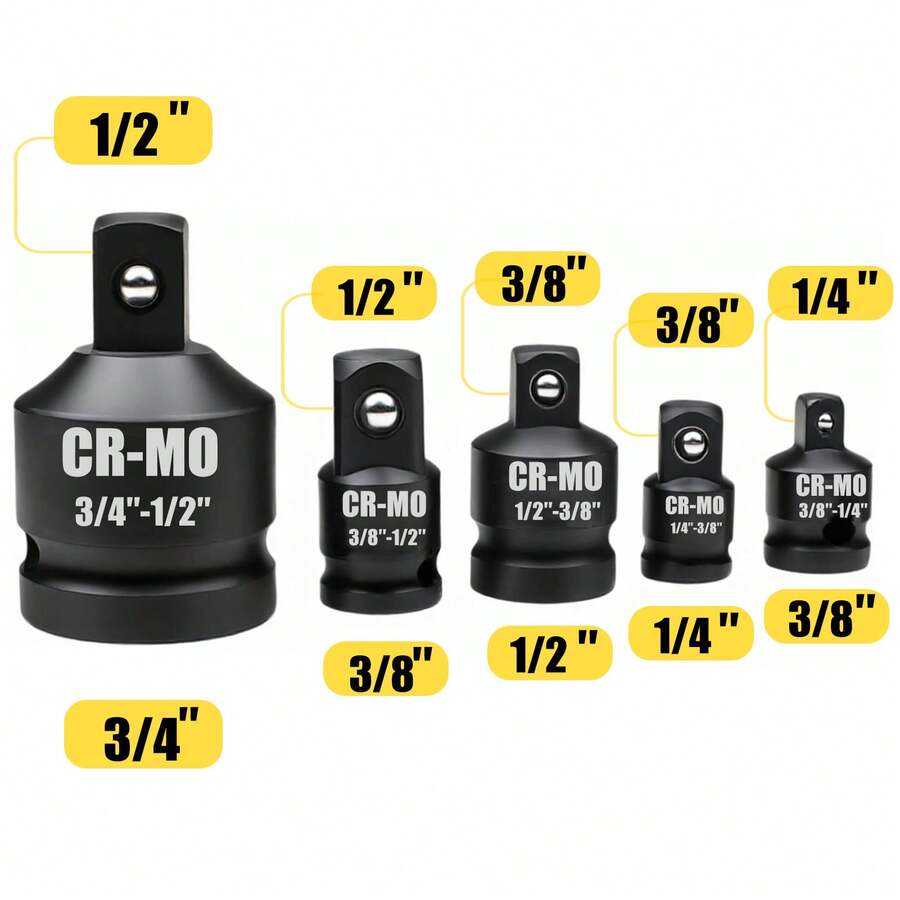 SenRocc Set Adaptor Reducer Soket Impact 5 buah 1/2, 3/8, 1/4, 3/4, 3/4 Inci Digunakan untuk Kunci Pas, Bor, Otomotif, dan Obeng Impact untuk Pekerjaan Konstruksi - 5 buah/set - View 1
