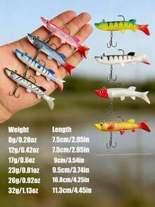 GOTURE 8pcs Dogfish Second-Generation Large T-Tail Lead Soft Bait, Biomimetic Soft Fish Lure, T-Shaped Tail Design, Stable Long-Range Large Disturbance, 3D Simulated Fish Eye, Suitable For Seawater And Freshwater, Suitable For Trout And Black Bass - Multicolor - View 2