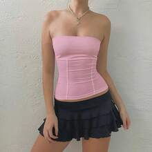 corsé sin tirantes para mujer, Tops blancos con hombros descubiertos, Top de tubo sin mangas, corpiño ajustado, ropa de verano - Rosa - Ver 3