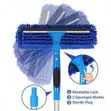 ALimpiador de ventanas de 67 pulgadas kit de herramientas de limpieza profesional de ventanas 2 en 1 con poste de extension equipo de lavado de ventanas con cabezal giratorio para ventanas - Azul - Ver 5