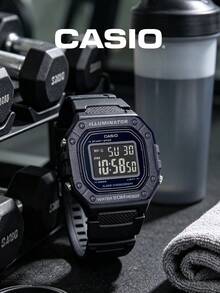 Casio 卡西欧男士运动手表：数字显示全黑树脂表带50米防水多功能电子腕表 W-218H-1B - 黑色 - 查看 1