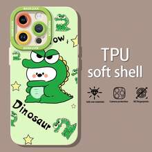 Lindo dinosaurio verde de dibujos animados con estrellas. Esta elegante funda para teléfono es compatible con Samsung, Apple, VIVO, OPPO, , Transsion, ,  y Honor. Hecha de silicona TPU, ofrece protección contra golpes y caídas, además de una sensación superior. Es un regalo ideal para familiares, amigos y seres queridos, y una opción perfecta para el Día de San Valentín y Año Nuevo. Funda para teléfono, funda para iPhone 17 Pro Max, funda para iPhone 17 Pro, funda para iPhone, funda para iPhone 16, funda para iPhone 16 Plus, funda para iPhone 15 - Blanco - Ver 3