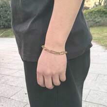 Pulseras de eslabones gruesos bañadas en oro de 14 quilates para mujer, anillo de primavera, cana cubano, pulsera de oro para mujer, no se deslustra - clip grueso dorado - Ver 7