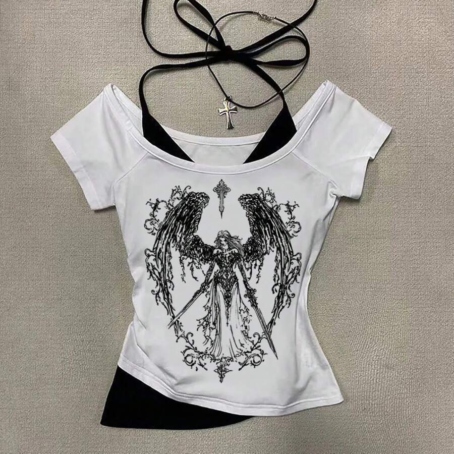 -Tops con corsé Retro sin tirantes para mujer, Tops cortos Harajuku con estampado gótico, camisola lisa, Topsexy informal sin mangas con tirantes para verano - Sí - Ver 1