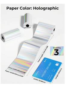 3 Rolls Holographic Silver Thermal Sticker Paper – 50mm*3.5m Mini Printer Compatible With T02/M02/Q02E/T02 Pro/D20/D21, Perfect For Bullet Journals, DIY Planner Stickers, Photos, Notes & Creative Projects - View 2