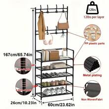 Multi-Tier Entryway Shoe Rack With Hooks, Freestanding Hallway Storage Shelf - Multicolor - View 19