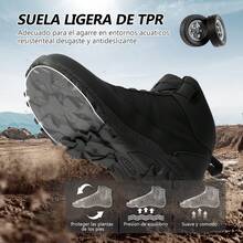 Botas industriales hombre, botas damas con casquillo,tenis industriales para mujer, botas tacticas impermeables, puntera de acero, planta de Kevlar, suela multifuncional, antideslizantes y resistentes a los pinchazos. Adecuadas para trabajadores de la construcción, personal de almacén, entornos de trabajo y actividades al aire libre. - Negro - Ver 2