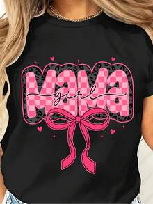 Camiseta rosa para mamá, camiseta a cuadros para mamá, camisa rosa con estampado de leopardo para niñas, camiseta para la vida de mamá, regalo para mamá, blusa vintage con lazo para mamá. - Negro - Ver 2