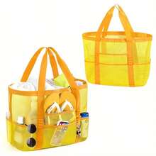 Bolsa de playa de gran capacidad, bolsa de malla a prueba de arena para playa/piscina/viaje, diseño de múltiples bolsillos, esencial para vacaciones familiares - Universidad A - Ver 7