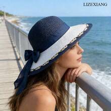 Stylish Straw Hat With Bowknot,Hats For Women,Beach Hats For Women,Elegant Women's Sun Hat, Beach Sun Protection Hat, UV Protection Hat - 藏蓝色 - 查看 10
