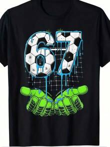 There Is Only One Short-Sleeved T-Shirt To The .Soccer 67 Six Seven Funny Gen Alpha Meme Drip T-Shirt, Christmas, Thanksgiving, Pure Cotton T-Shirts For Kids, 67 T-Shirt.Girls' Clothing - 黑色 - 查看 6