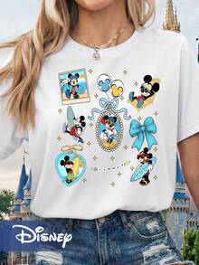 Funny Mickey Mouse Summer |   Disney Cartoon Casual T-Shirt, Suitable For All Seasons - White - View 1