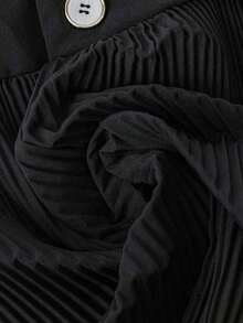 Pantalones cortos/falda plisada de unicolor, de moda versátil y holgada para mujer, para el verano - Negro - Ver 4
