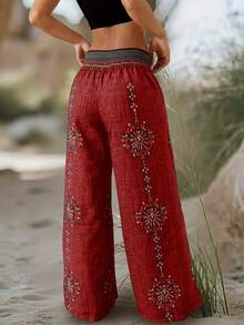 Plus Size - Plus Size - New Spring/Autumn Design Niche High Waist Retro Loose Casual Pants With Random Print Wide Leg - [Red] - View 3