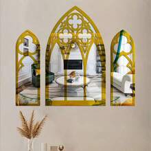 Espejo de pared con diseño de ventana gótica de iglesia hueca, 3 piezas de pegatinas de espejo acrílico para decoración estética del dormitorio y la sala de estar - A - Ver 6
