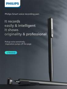 מכשיר הקלטה קולי PHILIPS VTR5910, עיצוב בצורת עט, 16GB אחסון, כתיבה והקלטה בו זמנית, הקלטה בלחיצה אחת, הפחתת רעשים חכמה, קישוריות Type-C לשיתוף מהיר, מושלם להרצאות, פגישות, שיעורים וראיונות - ראה 3