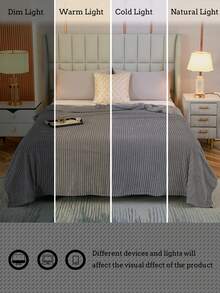 1pc Striped Soft Plush Blanket, Skin-Friendly And Comfortable For Bedroom And Guest Room, Machine Washable, Suitable For All Seasons - Light Grey - View 9