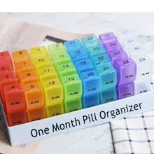 Organizador de pastillas de 32 ranuras y 31 días - Rejilla desmontable de pastillas mensuales, caja de almacenamiento de medicamentos portátil de gran capacidad adecuada para el almacenamiento diario de vitaminas - Multicolor - Ver 6